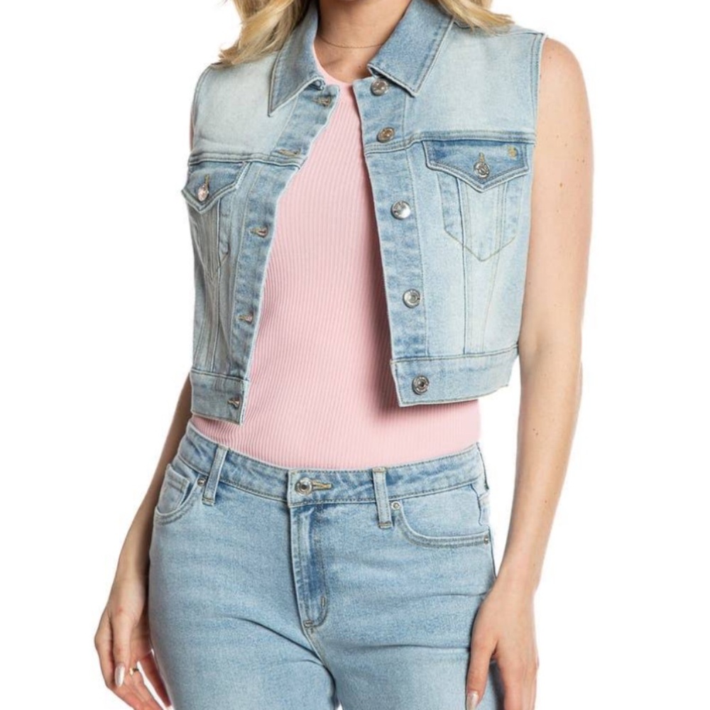 Juicy Couture Stone Light Wash Denim Vest Sz S NWT